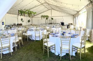 Tables in a wedding tent