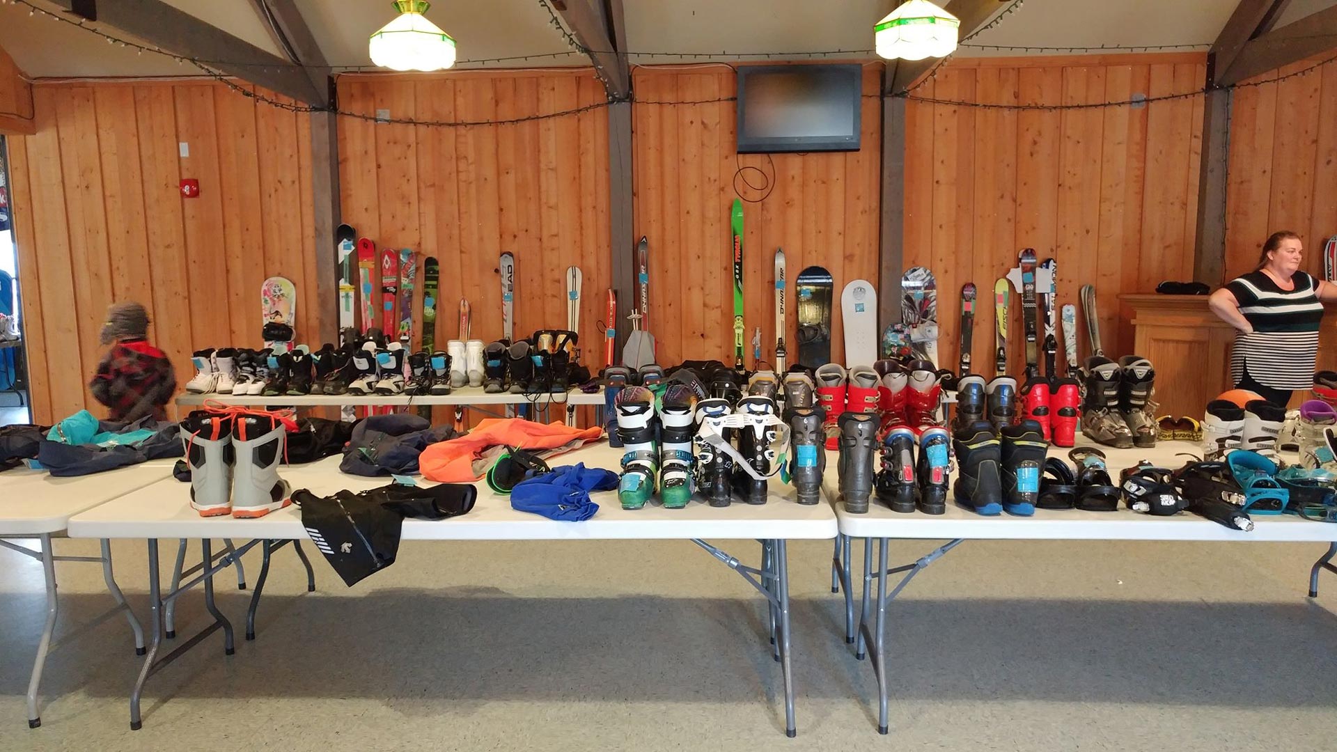 Tables filled with ski boots