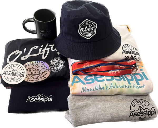 Asessippi Gift Shop hats, shirts and mugs.