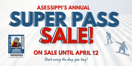 A graphic promoting the Super Pass sale at Asessippi Ski Resort.